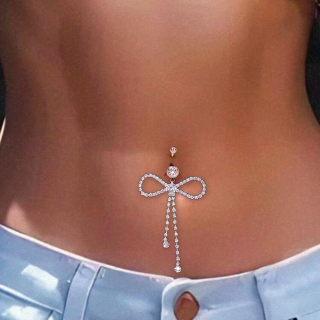 1pc Fashion Tassel Bow Belly Button Ring For Women,